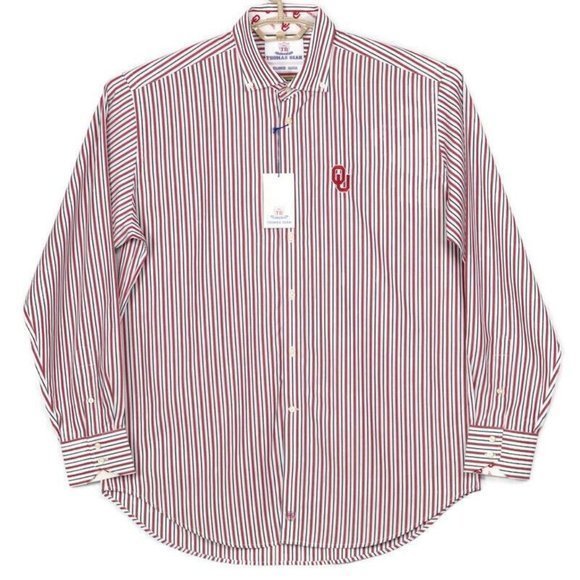 Oklahoma Sooners Thomas Dean Dress Shirt‎ White Red Blue Striped XL - Picture 1 of 12